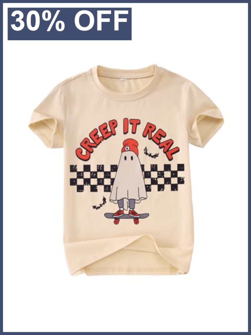 Kids Halloween Ghost Graphic Tee, Short Sleeve, Cotton Blend